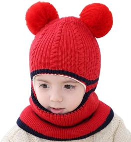 img 4 attached to 🧣 Warm and Cozy Winter Hats for Baby Boys and Girls - Knitted Scarf Earflap Beanie with Fleece Lining