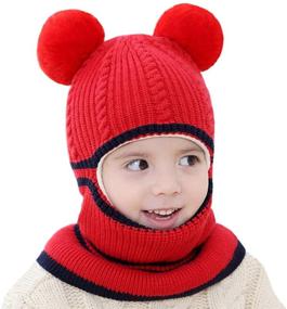 img 1 attached to 🧣 Warm and Cozy Winter Hats for Baby Boys and Girls - Knitted Scarf Earflap Beanie with Fleece Lining