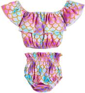 👶 adorable ruffled mermaid fish scale swimsuit for infant baby girls - one piece swimwear bathing sunsuit set with headband logo