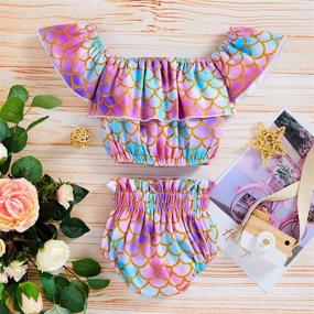 img 3 attached to 👶 Adorable Ruffled Mermaid Fish Scale Swimsuit for Infant Baby Girls - One Piece Swimwear Bathing Sunsuit Set with Headband