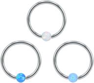 💍 zs 3-piece opal captive bead nose rings set in 316l stainless steel - nose hoop ring for helix, cartilage, and ear hoop logo