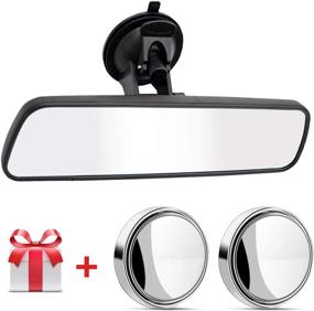 img 4 attached to Panoramic Rear View Mirror White Wide Rear View Mirror With 2Pcs Blind Spot Mirror