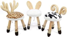 img 1 attached to 🦌 Naturally Finished Wooden Toddler Chair for Playroom, Nursery, and More - Handmade Solid Hardwood Kids Stool Chair (Deer Horn Design)