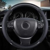🚗 enhance your driving experience with kafeek classic carbon fiber steering wheel cover: universal 15 inch, breathable microfiber leather, black logo