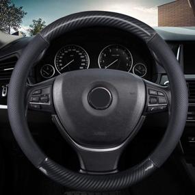 img 2 attached to 🚗 Enhance Your Driving Experience with KAFEEK Classic Carbon Fiber Steering Wheel Cover: Universal 15 inch, Breathable Microfiber Leather, Black