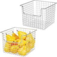 📦 mdesign chrome metal wire open front organizer basket - ideal for kitchen pantry, cabinet, shelf - conveniently stores canned goods, baking supplies, boxed food mixes, fruits, vegetables, and snacks - 10" wide, pack of 2 логотип