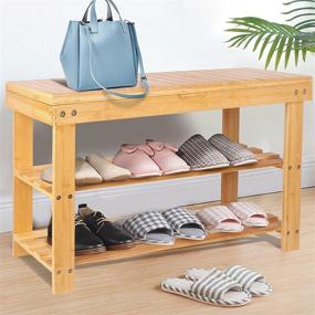 img 3 attached to 👞 Bamboo Shoe Rack Bench: 3-Tier Organizer Shelf with Storage Drawer | Holds 300 lbs | Versatile for Hallway, Bedroom, Living Room | 27.5"x11"x17.5" (Natural)