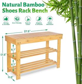 img 1 attached to 👞 Bamboo Shoe Rack Bench: 3-Tier Organizer Shelf with Storage Drawer | Holds 300 lbs | Versatile for Hallway, Bedroom, Living Room | 27.5"x11"x17.5" (Natural)