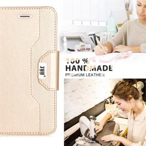 img 1 attached to FYY Leather Case with Mirror and Wrist Strap for iPhone 8 Plus/iPhone 7 Plus, LemonChiffon Leather Wallet Flip Folio Case