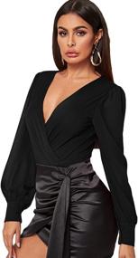 img 4 attached to 👗 Flattering & Stylish: WDIRARA Women's Deep V Neck Long Sleeve Solid Wrap Surplice Bodysuit