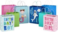 🎁 hallmark paper gift bags assortment - pack of 8 (4 medium 10", 4 large 13") - pink, blue, green - mermaid and shark themes - perfect for kids' birthdays or any occasion logo