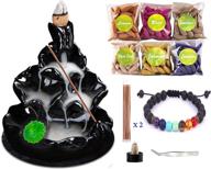 🌈 enhance your incense experience with the updated waterfall incense burner set: includes 150 cones, 60 sticks, chakra bracelet, tweezer, holder & fireproof mat логотип