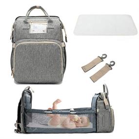 img 4 attached to 👶 Foldable Baby Bed 3 in 1 Travel Bassinet, Portable Diaper Changing Station Backpack, Gray Mummy Bag, Portable Bassinets for Baby and Toddler, Travel Crib Infant Sleeper with Mattress