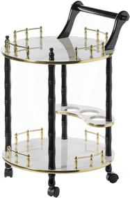 img 2 attached to Gold, Black and White Bar Cart Tea Trolley with Bold Tones, 2 Tier Shelves and Rolling Wheels