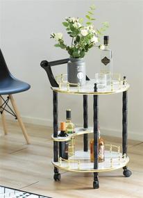 img 3 attached to Gold, Black and White Bar Cart Tea Trolley with Bold Tones, 2 Tier Shelves and Rolling Wheels