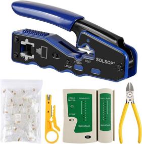 img 4 attached to 🔌 Solsop Network Lan Cable Tester RJ45 Crimp Tool Kit with Pass Through Modular CAT6 Cat5e Cat5 Crimping Tool, 50PCS CAT5e CAT6 Pass Through Connectors, Mini Wire Stripper, and Wire Cutter Plier: Ultimate Networking Solution