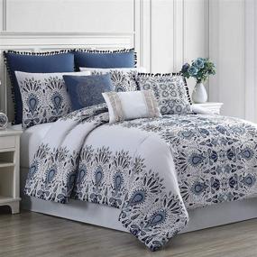 img 4 attached to 🌟 Stunning Amrapur Overseas Kira 8-Piece Embellished Comforter Set - King/California King, in Elegant White and Blue