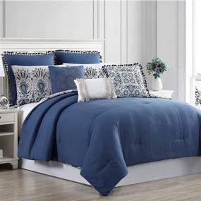 img 1 attached to 🌟 Stunning Amrapur Overseas Kira 8-Piece Embellished Comforter Set - King/California King, in Elegant White and Blue