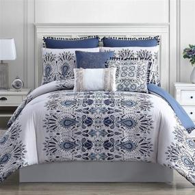 img 3 attached to 🌟 Stunning Amrapur Overseas Kira 8-Piece Embellished Comforter Set - King/California King, in Elegant White and Blue