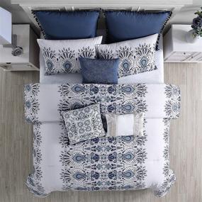 img 2 attached to 🌟 Stunning Amrapur Overseas Kira 8-Piece Embellished Comforter Set - King/California King, in Elegant White and Blue