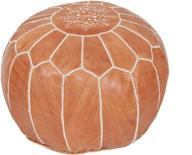 hand-stitched moroccan pouf ottoman footstool in genuine leather (unstuffed) - tan, ideal for living room, bedroom, sitting area logo