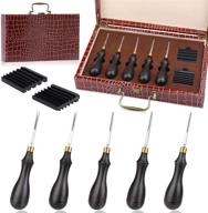 🔧 tlkkue leather trimming tools: 5-piece sandalwood handle skiving kit with leather edge beveler, sharpener guide for cutter head, and various sizes for diy leather craft logo