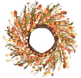 img 4 attached to 🍂 LSKYTOP 20-Inch Artificial Fall Leave Wreath for Front Door - Farmhouse Thanksgiving Festival Decor