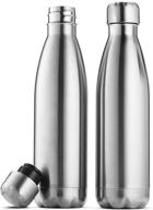 set of 2 triple insulated stainless steel water bottles, 17 ounce - sleek and leakproof, keeps hot and cold - sweat proof and ideal for travel, picnic, and camping logo