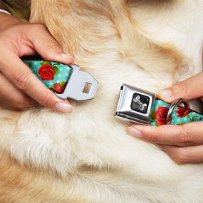 img 3 attached to Red Roses and Polka Dots Turquoise Dog Collar Seatbelt Buckle, 9-15 Inches, 1.0 Inch Width