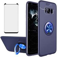 asuwish samsung galaxy s8 plus case with tempered glass screen protector - cell phone cover & ring holder stand - kickstand phone case for galaxy s8plus s8+ sm-g955u edge blue 8s 8plus 8 s 8 edge logo