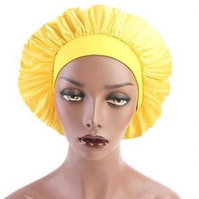 img 3 attached to Yellow Elastic Wide Band Night Sleep Cap Hair Bonnet Hat: Comfortable Head Cover for Women and Girls