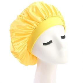 img 4 attached to Yellow Elastic Wide Band Night Sleep Cap Hair Bonnet Hat: Comfortable Head Cover for Women and Girls