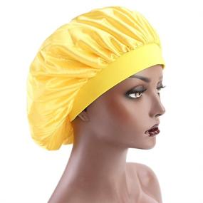 img 1 attached to Yellow Elastic Wide Band Night Sleep Cap Hair Bonnet Hat: Comfortable Head Cover for Women and Girls