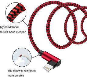 img 1 attached to 📱 Red Black iPhone Charger Cable 10FT 3 Pack - MFi Certified Nylon Braided Right Angled Lightning Cable for iPhone 12/11/11 Pro/XS Max/XR/X/8/7/6 - High-Quality Charging Solution