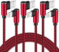 📱 red black iphone charger cable 10ft 3 pack - mfi certified nylon braided right angled lightning cable for iphone 12/11/11 pro/xs max/xr/x/8/7/6 - high-quality charging solution logo