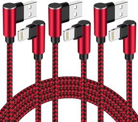 img 4 attached to 📱 Red Black iPhone Charger Cable 10FT 3 Pack - MFi Certified Nylon Braided Right Angled Lightning Cable for iPhone 12/11/11 Pro/XS Max/XR/X/8/7/6 - High-Quality Charging Solution