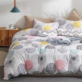 img 4 attached to 🛏️ Colorful Dots 3-Piece Queen Duvet Cover Set - All Season Design with Pillow Shams - Pink Gray Yellow Circles, 800-TC Comforter Cover with Zipper Closure and 4 Corner Ties