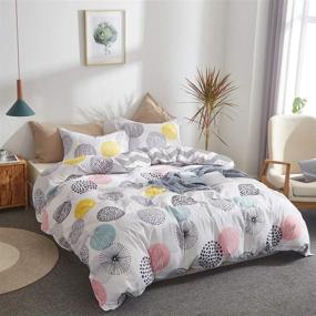 img 1 attached to 🛏️ Colorful Dots 3-Piece Queen Duvet Cover Set - All Season Design with Pillow Shams - Pink Gray Yellow Circles, 800-TC Comforter Cover with Zipper Closure and 4 Corner Ties
