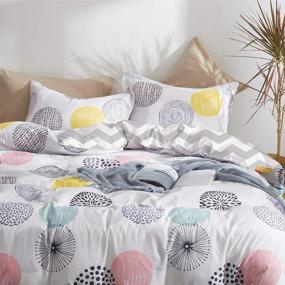 img 2 attached to 🛏️ Colorful Dots 3-Piece Queen Duvet Cover Set - All Season Design with Pillow Shams - Pink Gray Yellow Circles, 800-TC Comforter Cover with Zipper Closure and 4 Corner Ties