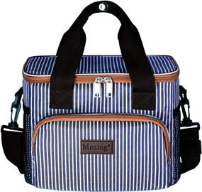 img 4 attached to 👜 Mozing Insulated Lunch Bag – Reusable Lunch Box for Women and Men - Lunch Purse Bag for Work, Outdoor, and School (Blue Stripe)