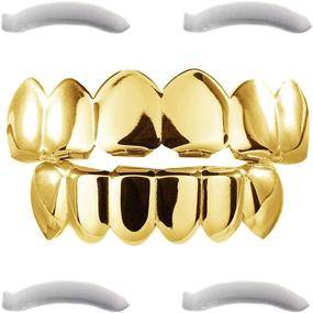 img 4 attached to 💎 24k Gold Plated Teeth Grills: Top Class Jewels for Men and Women - Hip hop, Vampire Fangs, with Extra Molding Bars and Microfiber Cloth