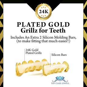 img 1 attached to 💎 24k Gold Plated Teeth Grills: Top Class Jewels for Men and Women - Hip hop, Vampire Fangs, with Extra Molding Bars and Microfiber Cloth