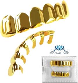 img 3 attached to 💎 24k Gold Plated Teeth Grills: Top Class Jewels for Men and Women - Hip hop, Vampire Fangs, with Extra Molding Bars and Microfiber Cloth