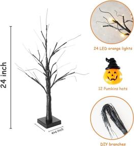 img 2 attached to 🎃 Halloween Tree Lights Tabletop Decorations: 2Ft Birch Tree with Orange LED Lights & Jack-O-Lantern Ornaments - Spooky Indoor Holiday Table Desk Home Decor