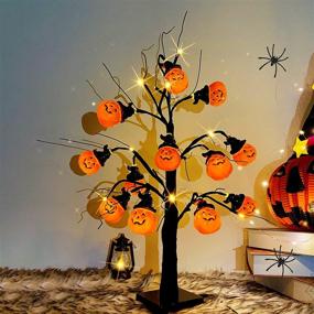 img 4 attached to 🎃 Halloween Tree Lights Tabletop Decorations: 2Ft Birch Tree with Orange LED Lights & Jack-O-Lantern Ornaments - Spooky Indoor Holiday Table Desk Home Decor