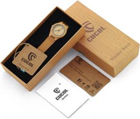 img 3 attached to 🎁 CUCOL Womens Wooden Bamboo Watch: Stylish Brown Genuine Cowhide Leather Strap Wristwatch with Gift Box