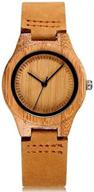 🎁 cucol womens wooden bamboo watch: stylish brown genuine cowhide leather strap wristwatch with gift box logo