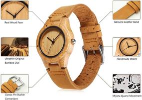 img 2 attached to 🎁 CUCOL Womens Wooden Bamboo Watch: Stylish Brown Genuine Cowhide Leather Strap Wristwatch with Gift Box