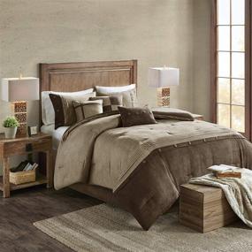 img 4 attached to Madison Park Rustic Cabin Lodge Comforter Set - Faux Suede Design Queen (90 in x 90 🏕️ in), All Season Down Alternative Cozy Bedding with Matching Bedskirt, Shams, Decorative Pillow, 7 Piece - Boone Brown