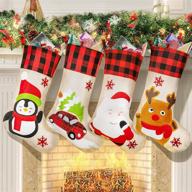 🎄 hoojo christmas stockings 4 pack - large 18 inches xmas stockings with classic burlap plaid design - ideal for family holiday decorations, fireplace, and hanging christmas party décor logo
